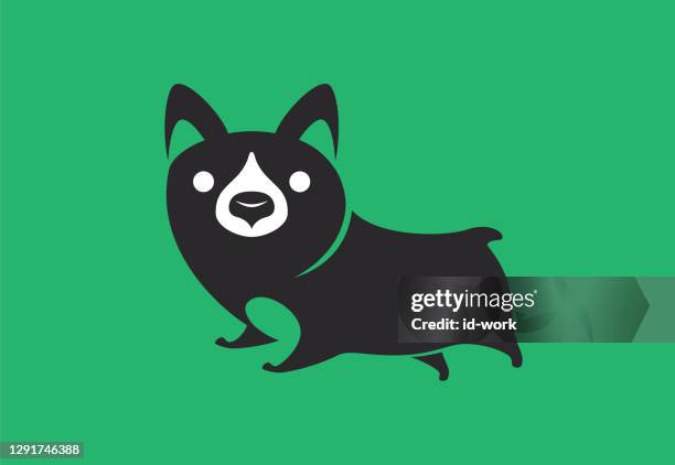 corgi dog running symbol - runaway dog stock illustrations