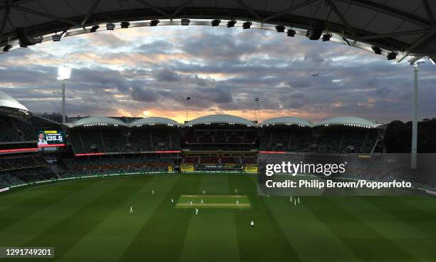 General view of the ground during day one of the First Test match between Australia and India at Adelaide Oval on December 17, 2020 in Adelaide,...