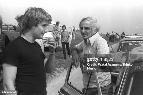 Carl Palmer of Emerson, Lake & Palmer talks to jazz muscian Ronnie Scott at a Radio Luxembourg Day at Brands Hatch Circuit in West Kingsdown, Kent,...