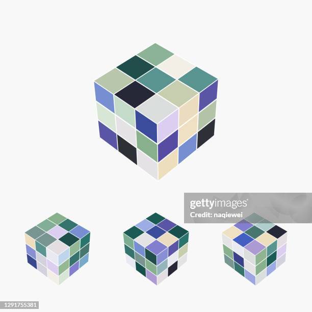 3d-cube-symbolsammlung - rubiks cube stock-grafiken, -clipart, -cartoons und -symbole