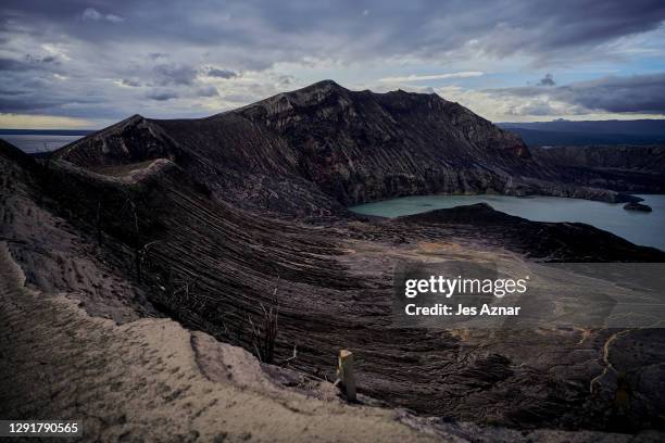 The summit and crater of the Taal volcano on December 15, 2020 in Balete, Batangas, Philippines. The Taal volcano, which erupted in January and...