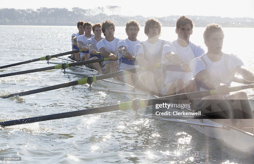 Male team in a race of canoe