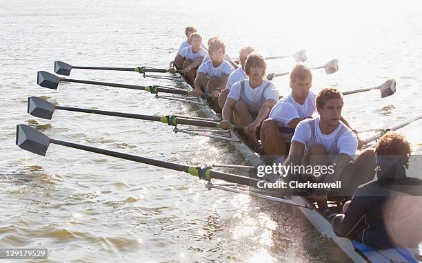 people oaring canoe - rowing team stock pictures, royalty-free photos & images