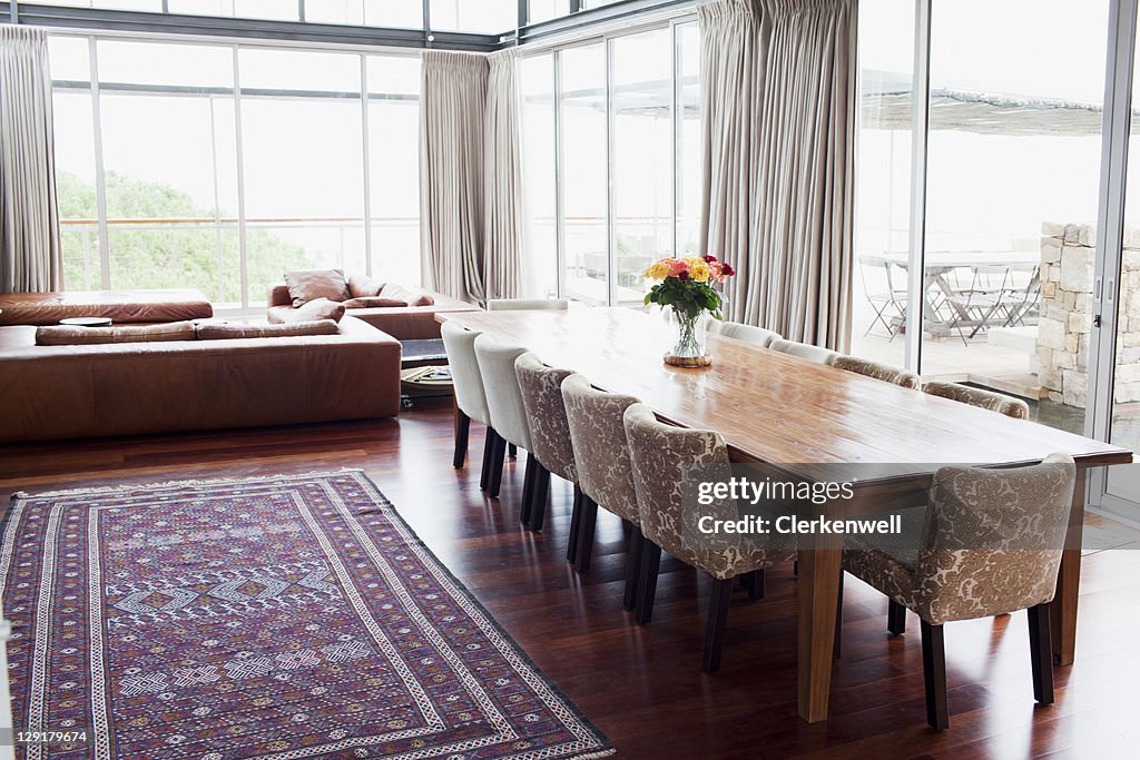 Interior of living room with lots of windows