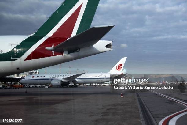 Airplanes are seen at the Malpensa Airport on December 17, 2020 in Varese, Italy. Milano Malpensa Cargo is the first Italian airport for goods...