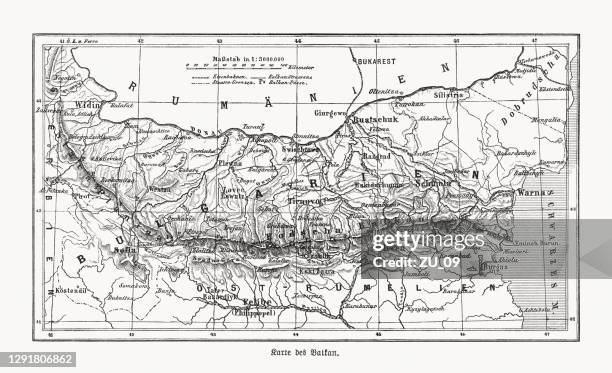 topographic map of the balkan mountains, wood engraving, published 1893 - balkan mountains stock illustrations