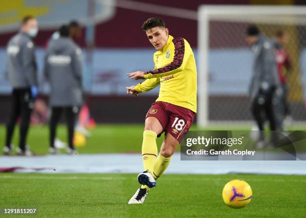 Ashley Westwood of Burnley warms up ahead of the Premier League match between Aston Villa and Burnley at Villa Park on December 17, 2020 in...