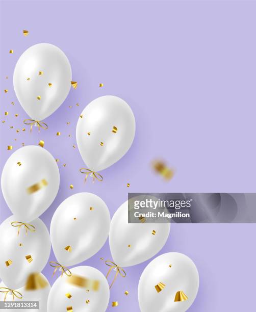 purple and silver balloons background - confetti white background stock illustrations