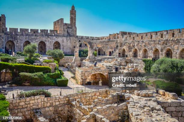 interior ruins of the tower of david in old city of jerusalem israel - jerusalem old city stock pictures, royalty-free photos & images