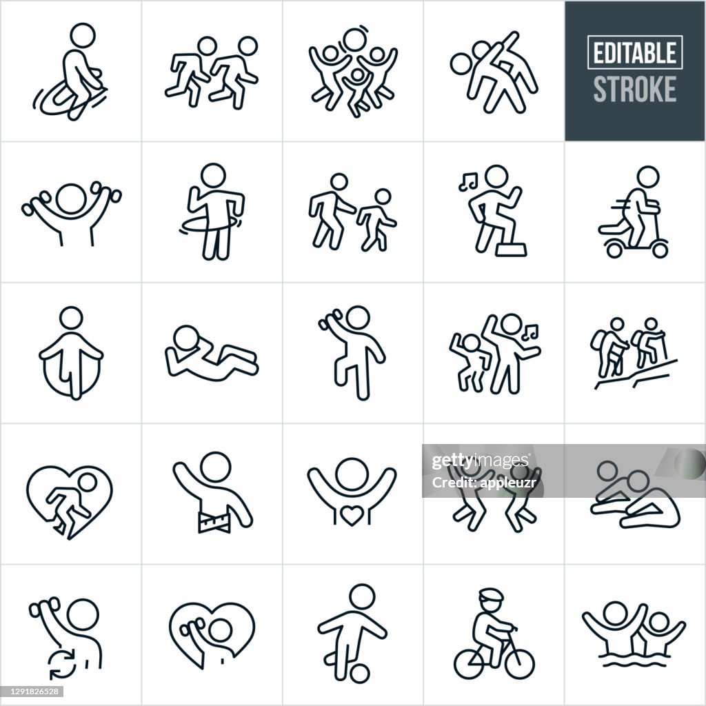 Childhood Fitness Thin Line Icons - Editable Stroke