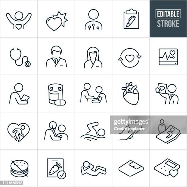 cardiology thin line icons - editable stroke - listening to heartbeat stock illustrations