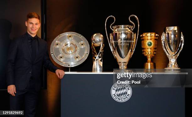 Joshua Kimmich of FC Bayern Muenchen poses after he was awarded as part of the FIFA FIFPro Men's World11 during the FIFA The BEST Awards live stream...