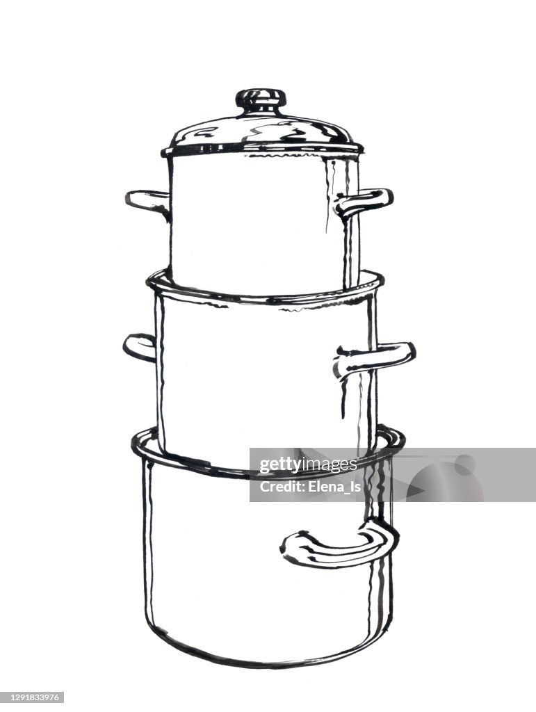 Ink, pen. pans metal illustration