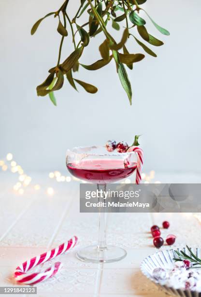 cocktail festif de canneberge pour noël avec le gui - apero noel photos et images de collection