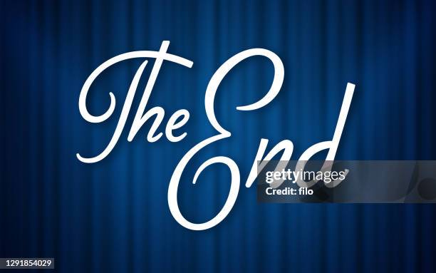 the end blue curtain retro background - taking a bow stock illustrations