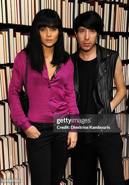 Leigh Lezark and Greg Krelenstein attend the Little Dragon Play Mulberry Mix Tape Tour at Mulberry Store on October 13, 2011 in New York City.