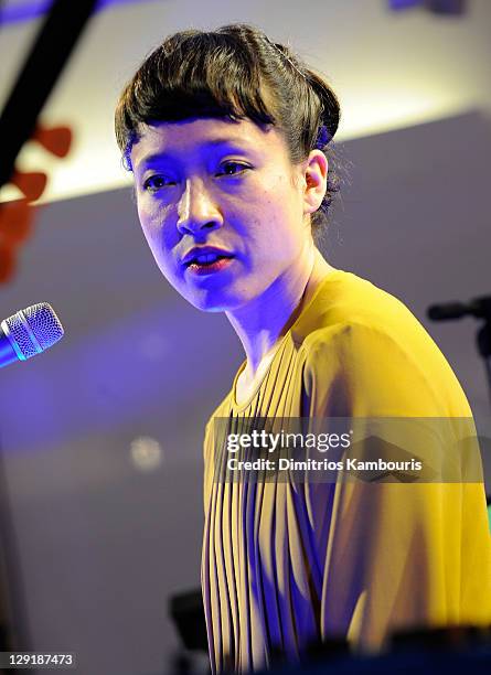 Singer Yukimi Nagano of Little Dragon performs onstage at the Mulberry Mix Tape Tour at Mulberry Store on October 13, 2011 in New York City.