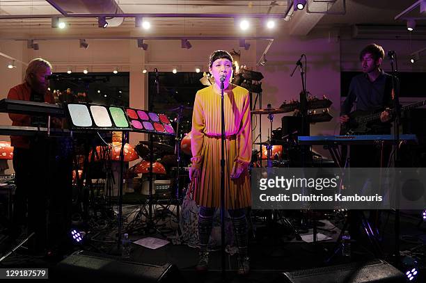 Singer Yukimi Nagano of Little Dragon performs onstage at the Mulberry Mix Tape Tour at Mulberry Store on October 13, 2011 in New York City.