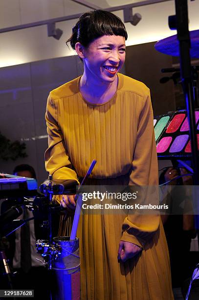 Singer Yukimi Nagano of Little Dragon performs onstage at the Mulberry Mix Tape Tour at Mulberry Store on October 13, 2011 in New York City.