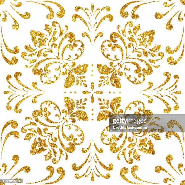gold foil hand painted metallic tile. arabic style pattern. vector tile pattern, lisbon arabic floral mosaic, mediterranean gold colored ornament. - moroccan tile stock illustrations
