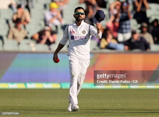 Virat Kohli of India celebrates after taking a catch to dismiss Cameron Green of Australia during day two of the First Test match between Australia...