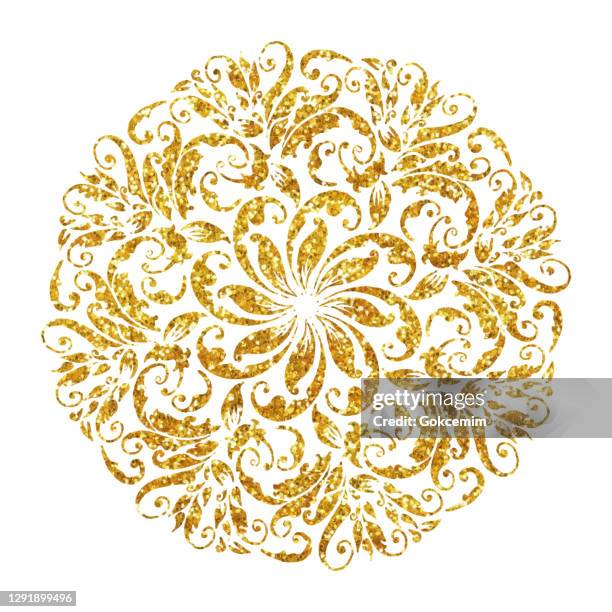 gold colored hand painted floral mandala. arabic style pattern. vector tile pattern, lisbon arabic floral mosaic, mediterranean gold colored ornament. - ceramic tile sample stock illustrations
