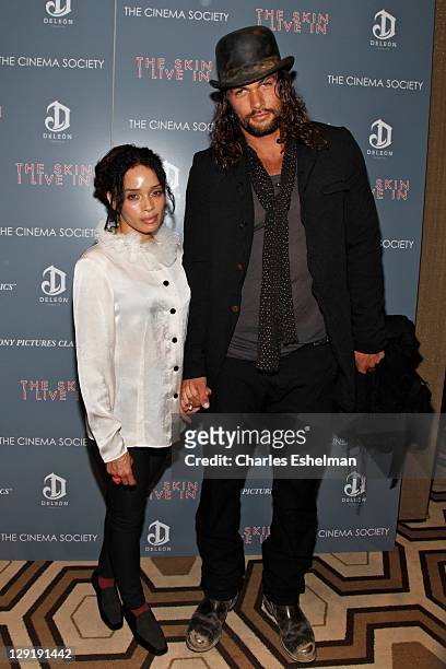 Actors Lisa Bonet and Jason Momoa attend The Cinema Society & DeLeon Tequila screening of "The Skin I Live In" at the Tribeca Grand Screening Room on...