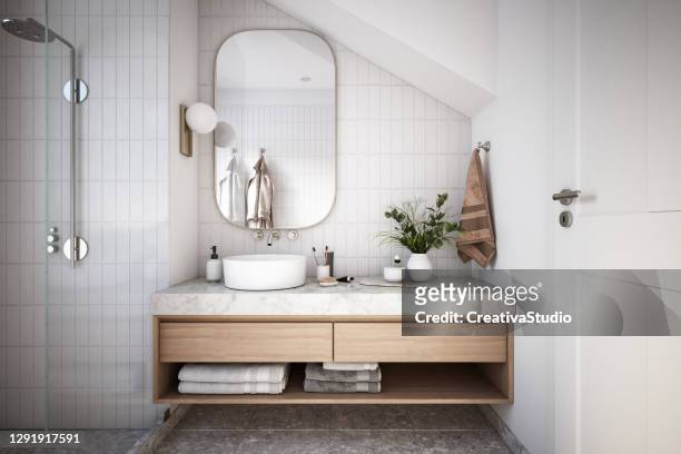 modern bathroom interior stock photo - domestic bathroom stock pictures, royalty-free photos & images