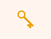 Vintage antique key vector icon. Isolated old key flat, colored illustration symbol - Vector