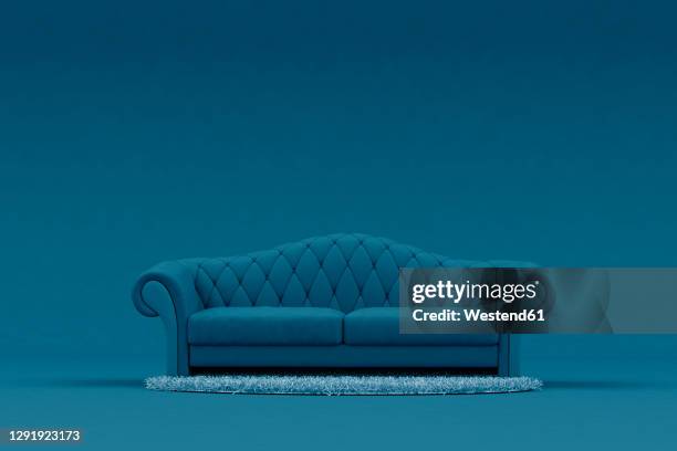 blue sofa with light blue rug - sofa stock-grafiken, -clipart, -cartoons und -symbole