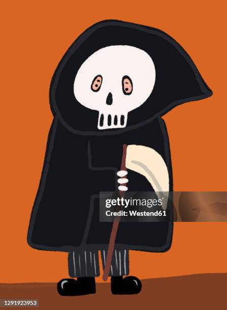 clip art of person wearing grim reaper costume - halloween kids stock illustrations