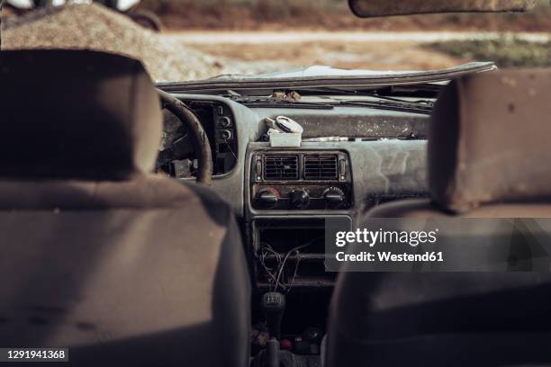 dashboard of abandoned car - vehicle interior stock pictures, royalty-free photos & images