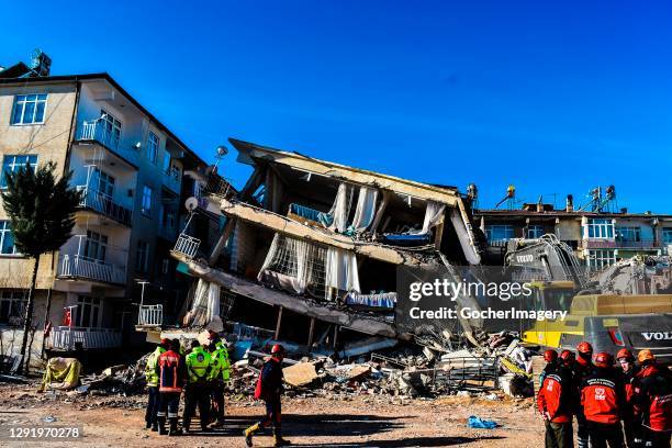 Search and rescue works continue at a collapsed building after a powerful earthquake in which at least 41 people were killed and more than 1,600 were...