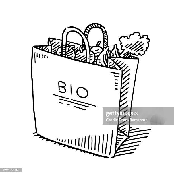 bio obst und gemüse papiertasche zeichnung - reusable shopping bag drawing stock-grafiken, -clipart, -cartoons und -symbole