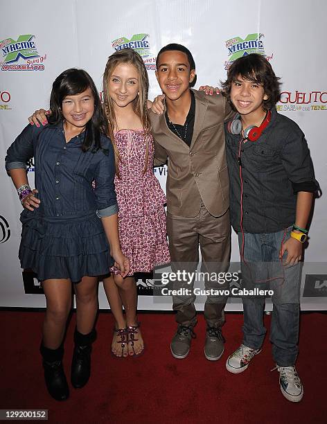 Stephanie Markus,Gaby Borges, Miguelito and Cristian Campocasso attend the premiere of "Nadie Sabe Lo Que Tiene" at AMC Sunset Place on October 13,...