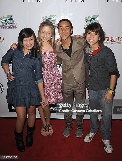 Stephanie Markus,Gaby Borges, Miguelito and Cristian Campocasso attend the premiere of "Nadie Sabe Lo Que Tiene" at AMC Sunset Place on October 13,...