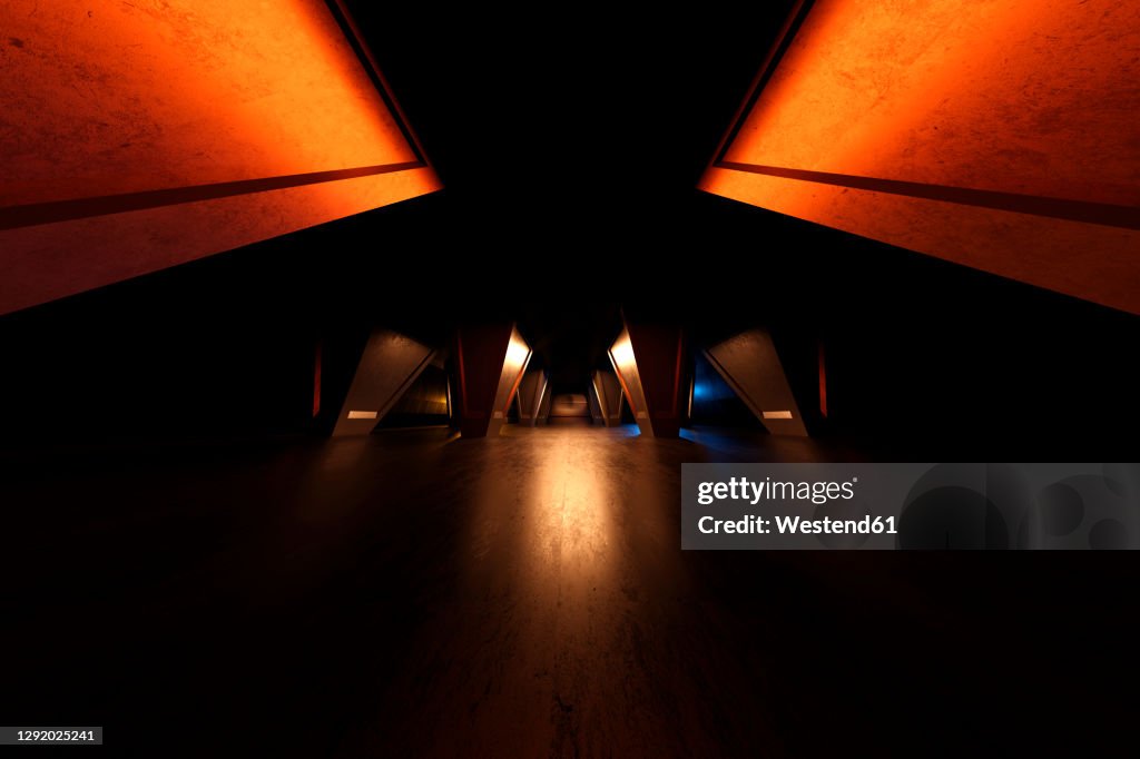 Three Dimensional Render Of Rows Of Columns Along Dark Empty Interior ...