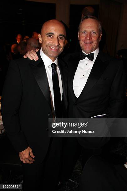 Ross Perot Jr and Ambassador Yousef Al Otaiba attend the 2011 East West Institute Dinner at the United Arab Emirates Embassy on October 13, 2011 in...