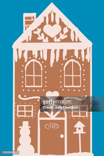 graphic image of a christmas gingerbread house - gingerbread house cartoon stock pictures, royalty-free photos & images