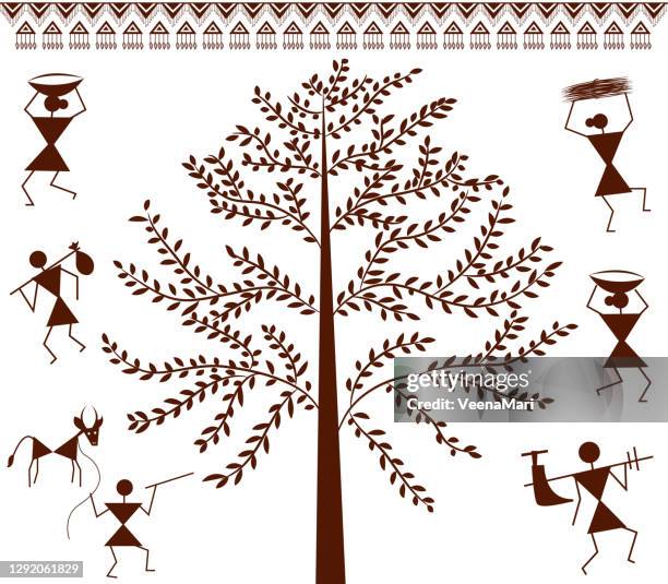 warli art background - traditionally indian stock illustrations
