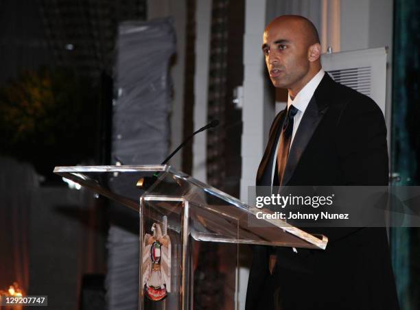 Ambassador Yousef Al Otaiba speaks during the 2011 East West Institute Dinner at the United Arab Emirates Embassy on October 13, 2011 in Washington,...