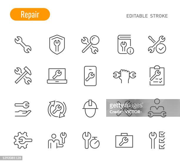reparatursymbole - linienserie - bearbeitbarer hub - dienstleistung stock-grafiken, -clipart, -cartoons und -symbole