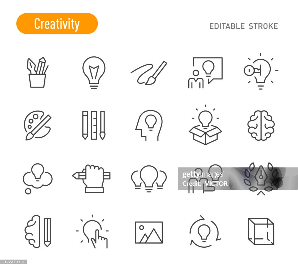 Iconos de creatividad - Serie de líneas - Trazo editable