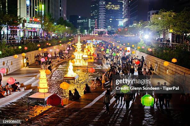 cheonggye river by night - lantern festival stock pictures, royalty-free photos & images