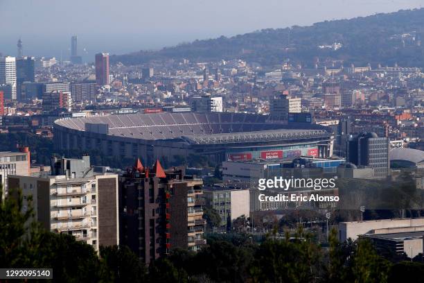General view outside the stadium prior to the La Liga Santander match between FC Barcelona and Valencia CF at Camp Nou on December 19, 2020 in...