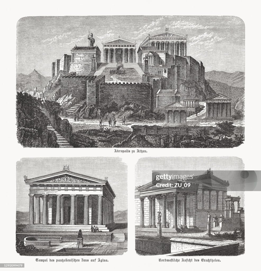 Greek architecture (visual reconstructions), wood engravings, published in 1893