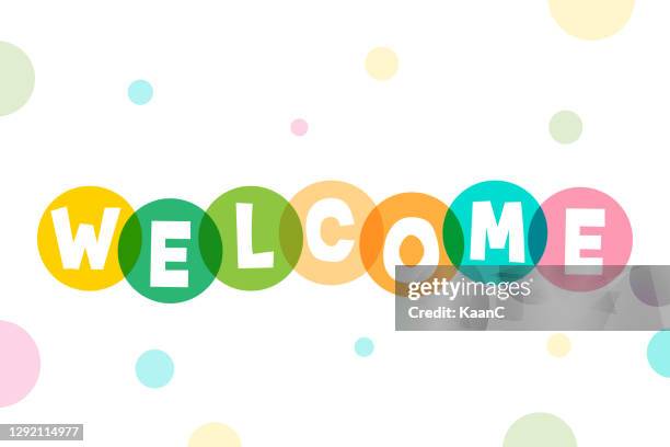 ilustraciones, imágenes clip art, dibujos animados e iconos de stock de ilustración de stock de letras de bienvenida - welcome sign