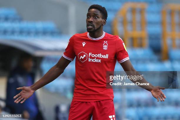 Sammy Ameobi of Nottingham Forest reacts during the Sky Bet Championship match between Millwall and Nottingham Forest at The Den on December 19, 2020...