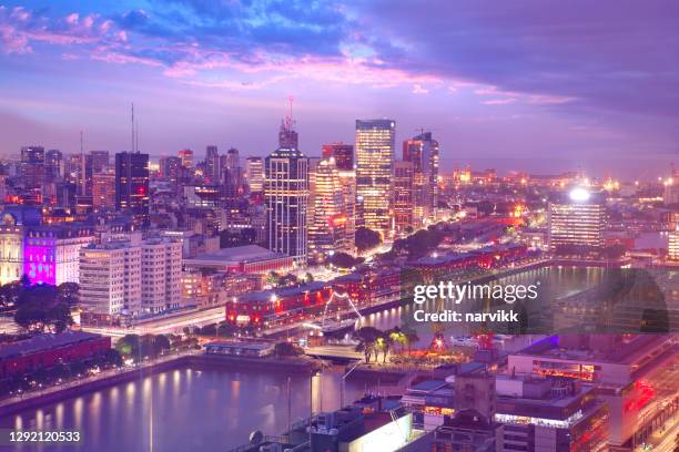 aerial view of buenos aires by twilight - buenos aires port stock pictures, royalty-free photos & images