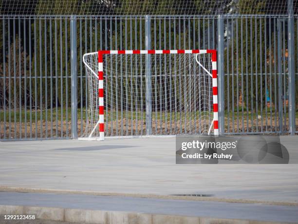 futsal goal in a public park - indoor soccer stock pictures, royalty-free photos & images